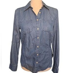 Talbots Petite 8P Polka Dot Chambray Button-Up Shirt